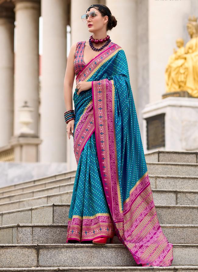 Banarasi Silk Sea Blue Casual Wear Printed Saree